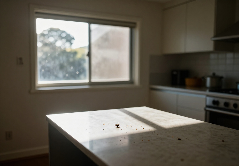 Cockroaches in a Willmot kitchen before treatment